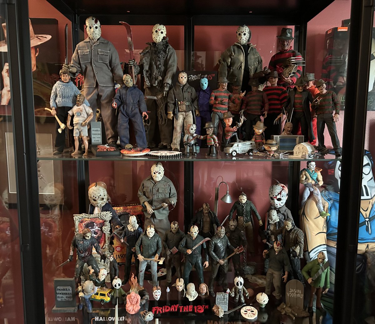 Michael on X: Sunday Man Cave update 😯 Horror Icons display case. I added  more Jason and also the retro NECA figures. I have to find a new spot for  Spawn.  /