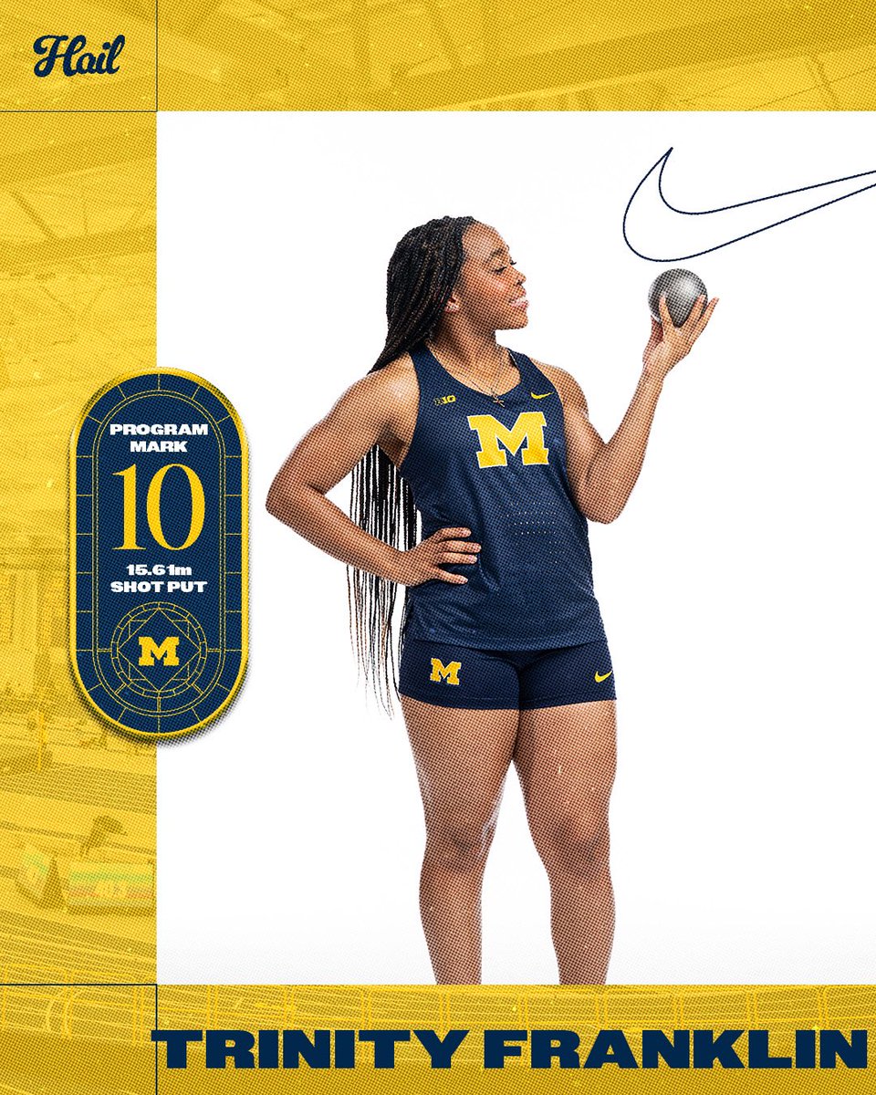 Standing on business 💪 @liztapper1 moves to No. 2 in the U-M shot put performance list, @thesidneygreen enters the 400m hurdles list at No. 7, and Trinity Franklin enters the shot put list at No. 10!