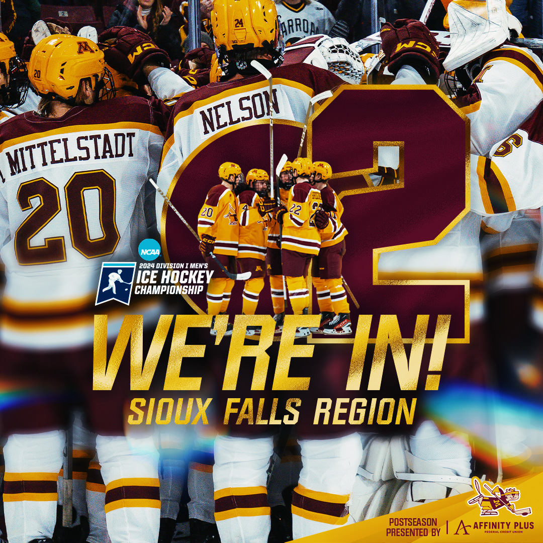 𝗦𝗶𝗼𝘂𝘅 𝗙𝗮𝗹𝗹𝘀 𝗕𝗼𝘂𝗻𝗱 🙌

The #Gophers have received the No. 2 seed in the Sioux Falls region and will take on Omaha in the first round!

#PrideOnIce