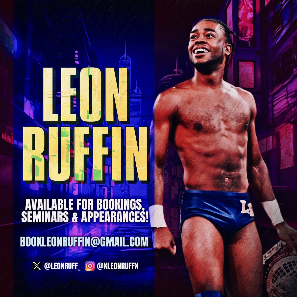 I’ve spent way too long away from wrestling and I miss it so much! Leon Ruffin is ready to step back in the ring! Tag your favorite promotion(s) you wanna see me wrestle in!!!