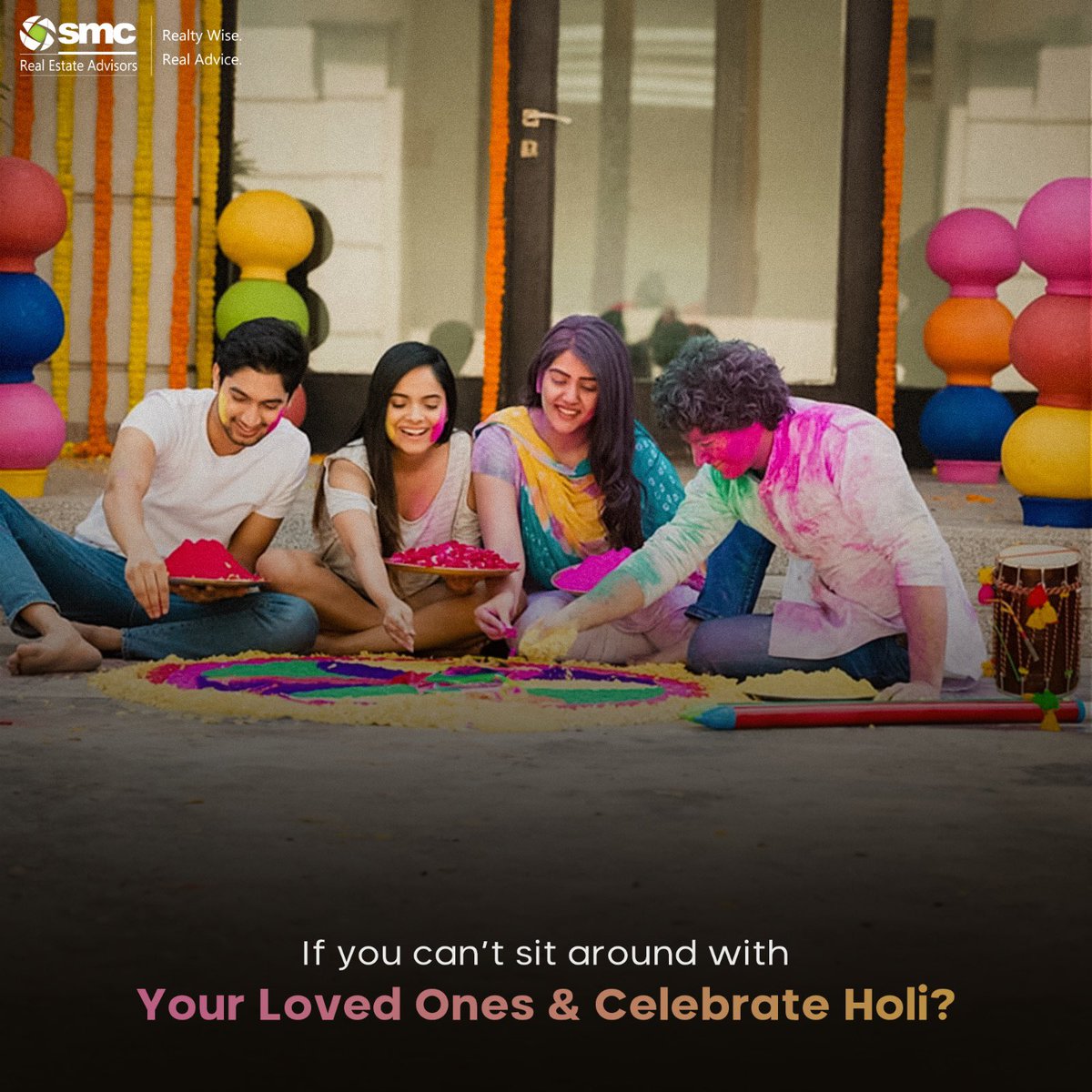 It's not the grandeur of a spacious verandah that brings life, but the colorful bonds we share within🏠 . . More to be revealed soon! #YouMakeTheHomeColourful 🎨 . . . . . . . #SMCRealty #RealEstateIndia #Holi2024 #HappyHoli2024 #ColoursOfIndia #ColourfulIndia #Colours2024