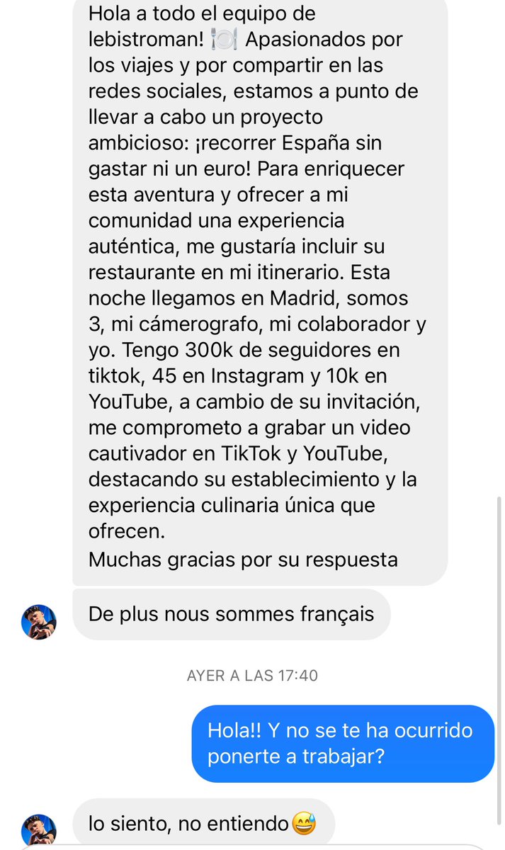 StephanedelRio's tweet photo. El proyecto: ser un jeta. Escribir un sábado a las 14:00 para que le demos de cenar gratis. Claro que sí, campeón!! https://t.co/IrrvJXjvqk