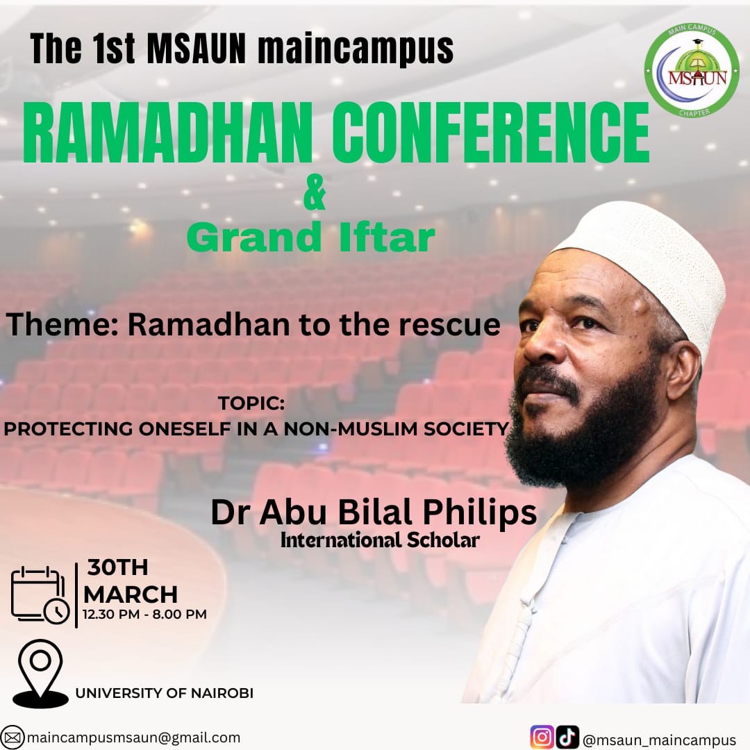 msaunmaincampus's tweet photo. It's a great Opportunity for us all to announce our Host @DrBilalPhilips to main Campus University of Nairobi. https://t.co/d2dbkEOau3