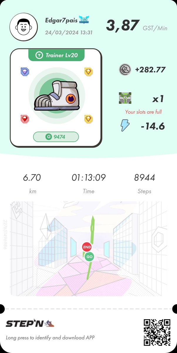 Edgar7Pais's tweet photo. #ProofOfSTEPN
#STEPN #GST
Today I split my #STEPNDAILYROUTINE as usual on sunday. Also I received my #GenesisHolder badge
So was a great day ๐ฏ https://t.co/7lX2ufY1ZN