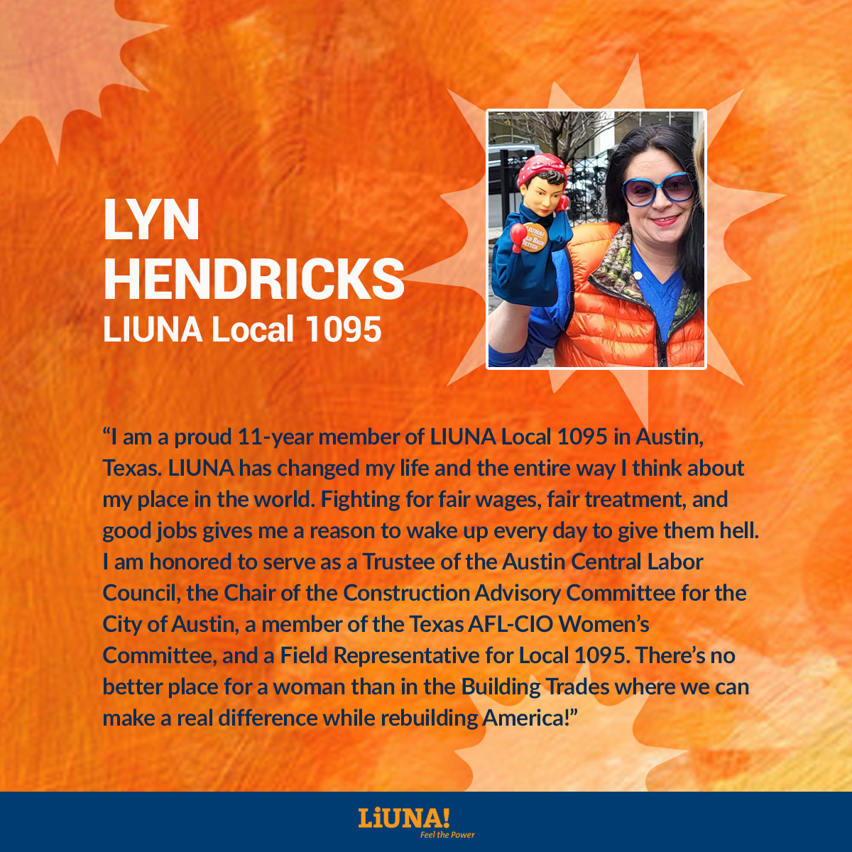LIUNAmidwest's tweet photo. #WomensHistoryMonth continues &amp; so does our celebration of women’s contributions to #UnionPower &amp; #LIUNA!
 
Today meet Lyn Hendricks from Local 1095 in Austin/San Antonio, TX.

#WomenInConstruction #Local1095 #ProudMember #Texas https://t.co/cYmEV0HReP