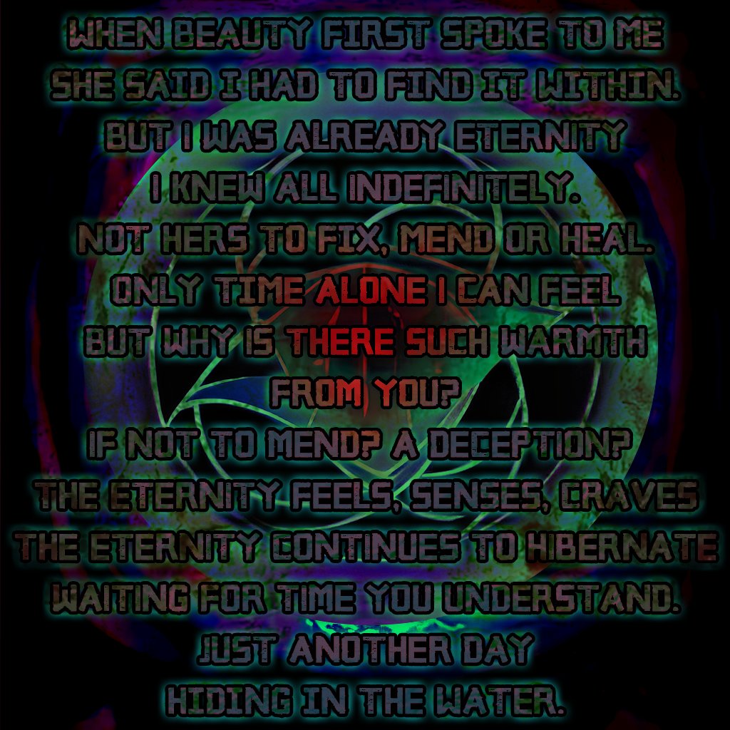 And as you were browsing, Checking around, Migraine pulsating in your head, You felt as if you were seeing something saying something, Eye to an Eye. Is it reflecting or speaking to you? Or just talking to itself? You perceive it again for it's all you can do.#LendYourLightForUs