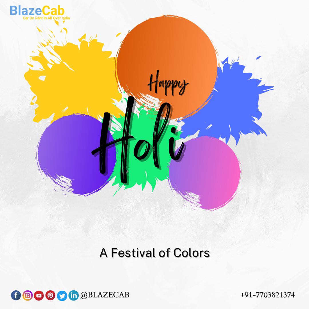 BlazeCab's tweet photo. Let the colors of joy and laughter fill your journey with BlazeCab this Holi! 🌈 Book your ride and paint the town with happiness. #BlazeCab #Holi2024 #ColorfulJourneys https://t.co/h9hwDa7XgX