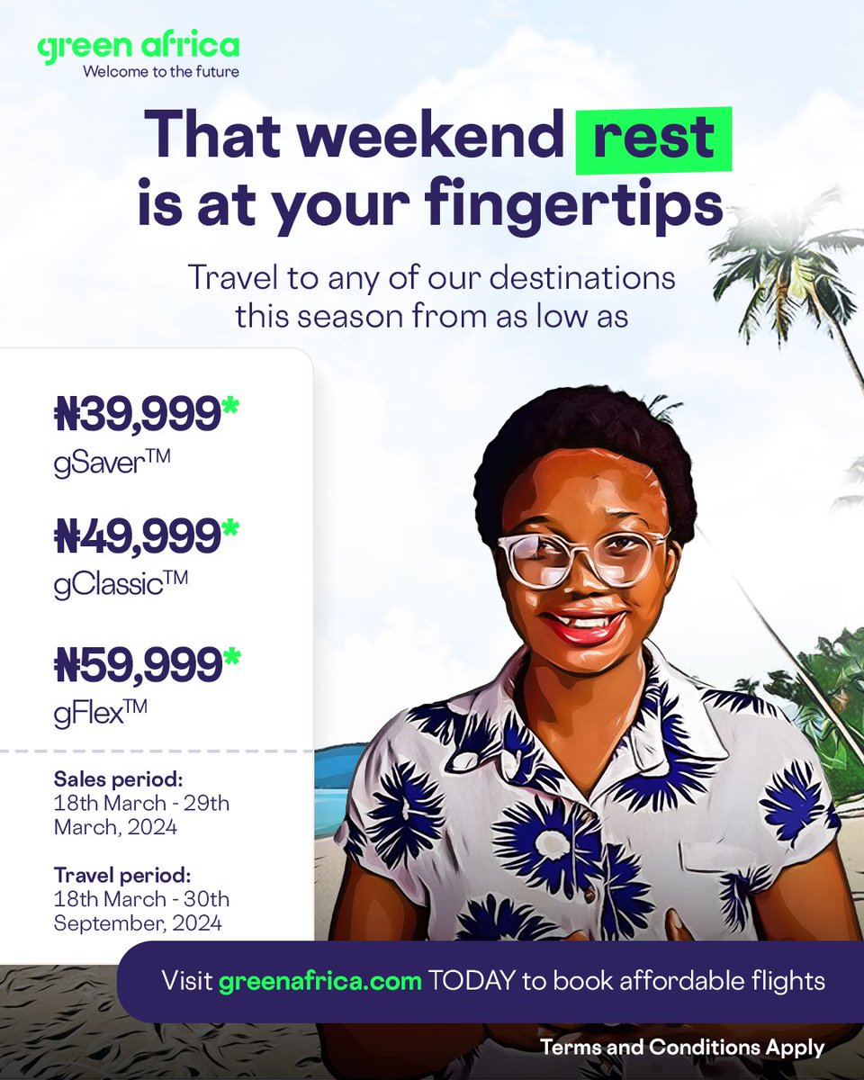 Don't miss out on affordable flights in our #SkipTheBus Campaign. Travel to any of our destinations from as low as N39,999* Only on greenafrica.com