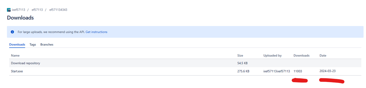 g0njxa's tweet photo. You can actually see real download statistics from the "downloads" number showed in some of the executables loaded.

As for example, /bitbucket.org/ixef571134343/ef571134343/downloads/

with 11003 since 2024-03-23. Not everything from the PPI service but still big numbers 🫠🙄 https://t.co/vxBToqzXFu