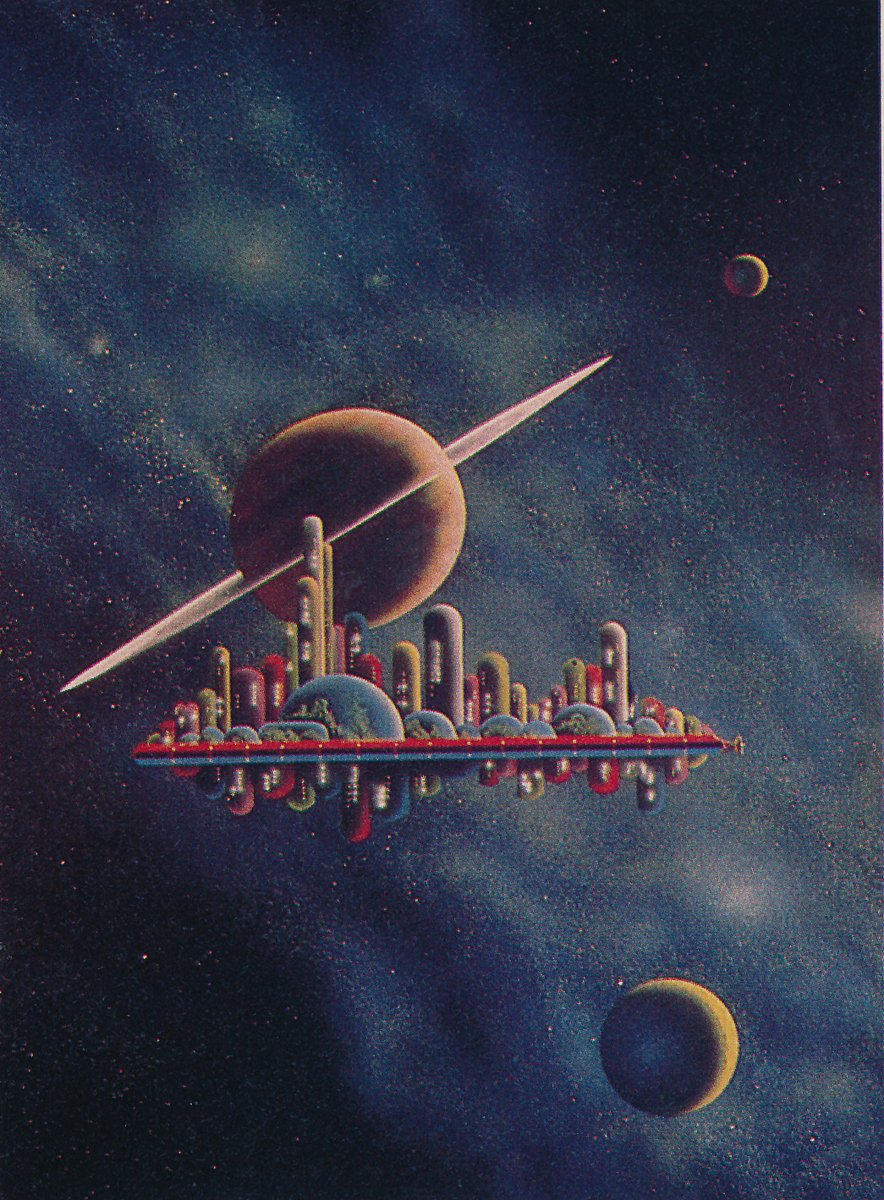 70sscifi's tweet photo. Last day to sign up for my free sci-fi art newsletter before the next issue's out, all about floating cities! https://t.co/zKp4wieXYx 

Here's the sneak peek, featuring Steinar Lund, Morris Scott Dollens, Ray Feibush, and Robert McCall. https://t.co/SaL4IVMAS2