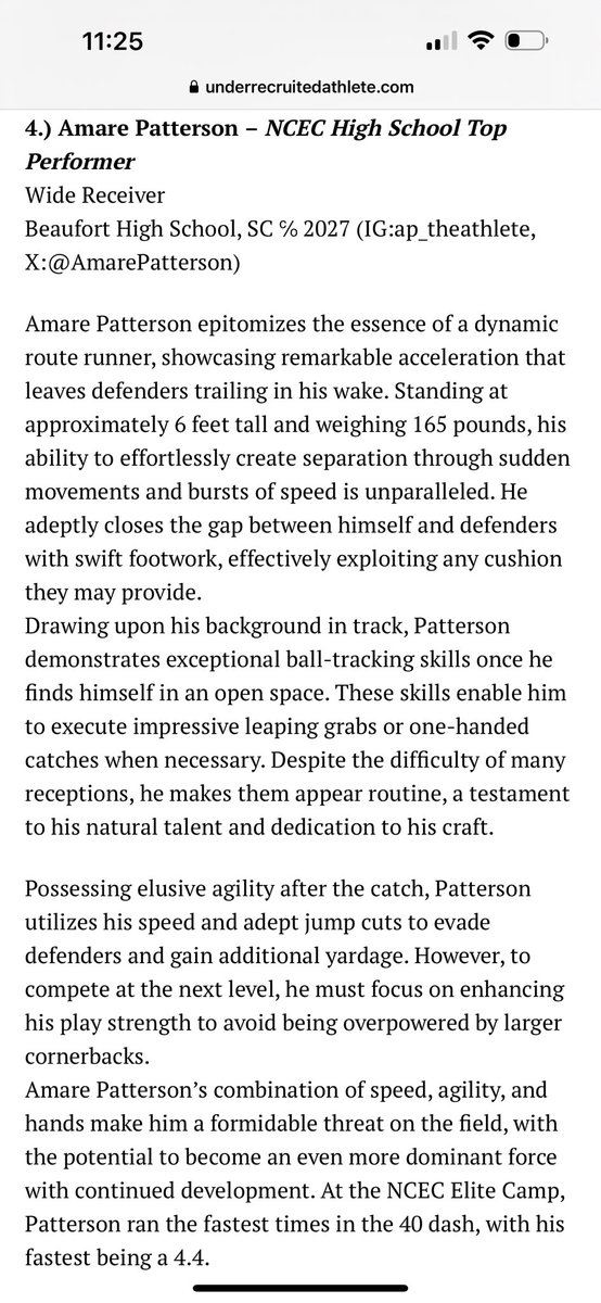 Read This write up is from the NCEC camp in Atlanta from @urafootballshow I made the top performers and it was almost 100 WR’s that day from all over the nation <a href="/high_beaufort/">Beaufort High School Athletics</a> <a href="/brycelybrand/">Bryce Lybrand</a> <a href="/BuckFitz/">NPA/SUPERMAX 100</a> @CWilson_NPA <a href="/PHE_Athletics/">Powerhouseathletics</a> <a href="/NCEC_Recruiting/">NPA</a> <a href="/elitefootballac/">EliteTalentFootball</a>