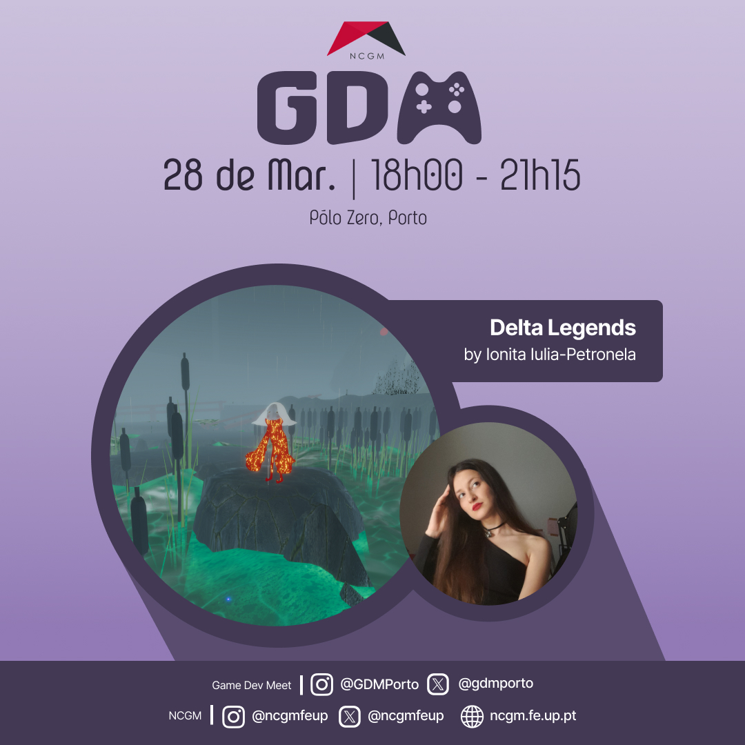 Anunciando a 1ª apresentação da próxima GDM: Delta Legends, um conto popular sobre uma fada que tem de salvar as espécies coexistentes num parque natural de Bucareste, apresantado por Ionita Iulia-Petronela. Não vão querer perder! #gamedev #ncgm #feup #gamedevmeet #porto