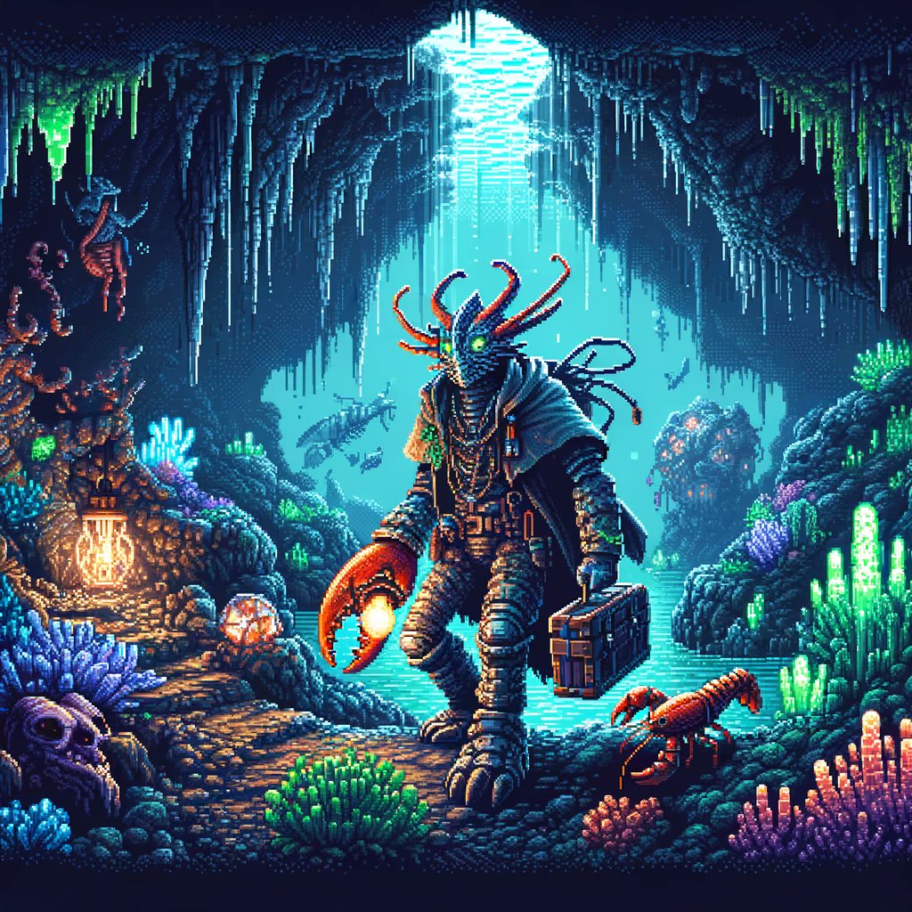 Beneath the waves, the Lobster King searches ancient caverns, his treasure trove grows. What secrets lie hidden in this #Cardano deep? 🦞💎