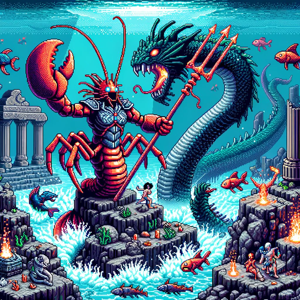 In the $ADA depths, the Lobster King faces the sea serpent, a clash of titans under the ocean's guise. Epic battles shape his reign! 🦞⚔️🐉#Cardano