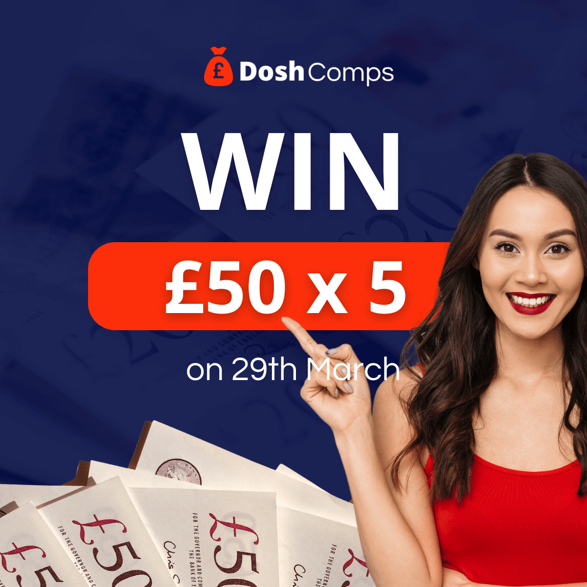 Win £50 x 5 times for just £1.99! 😀 Get in early. 👍 Tickets at 👉 doshcomps.co.uk #prizes #prizesuk #prizedraw #prizewinner #prizegiveway #winners #competitionuk #prizesuk #win #doshcomps