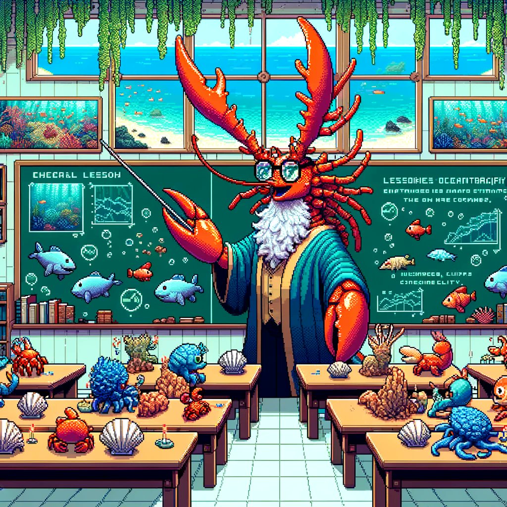 Professor Lobster, with wisdom as vast as the sea, imparts the tales of the deep to the future kings of the #Cardano reefs! 🦞📚