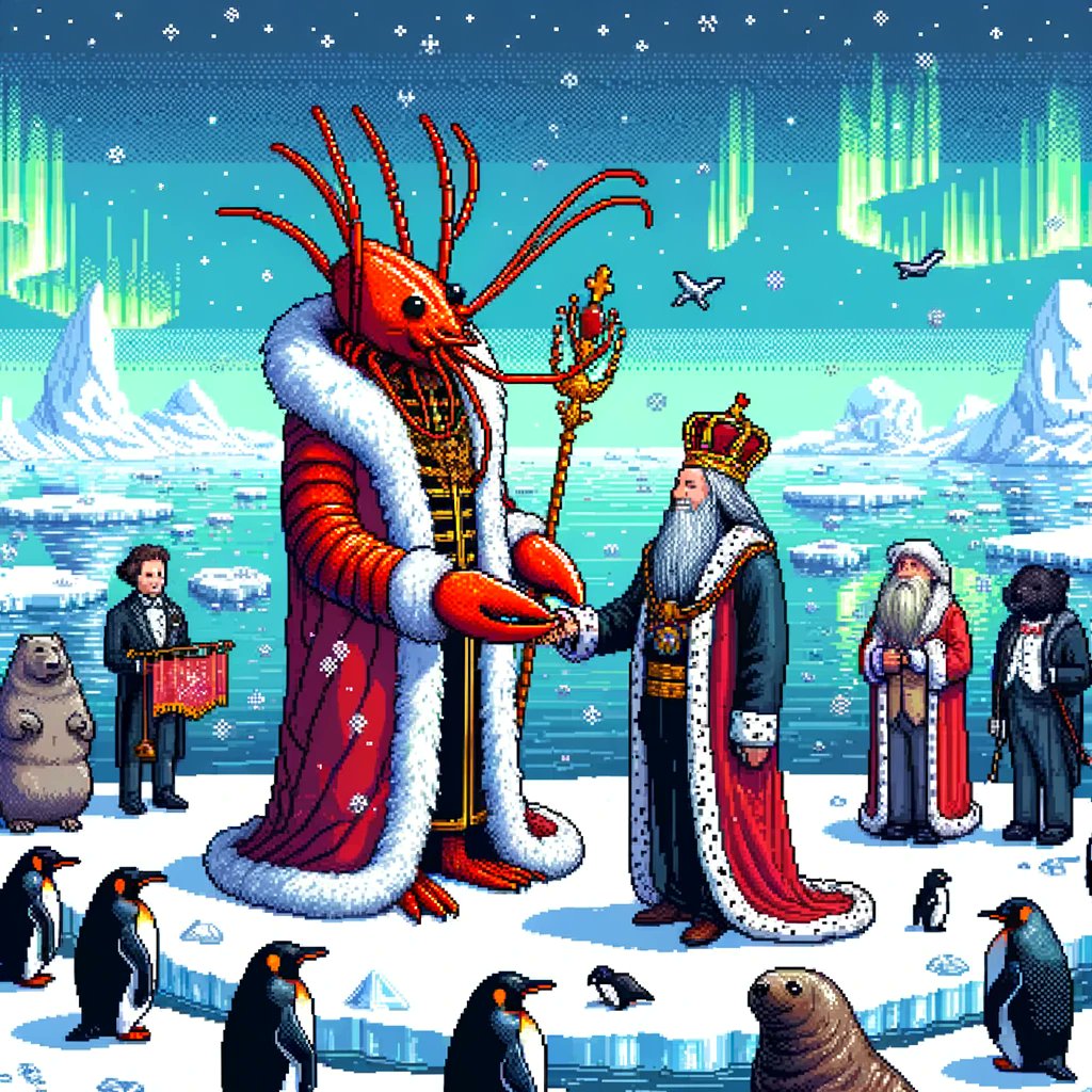 Even in the chill of #Cardano polar realms, the Lobster King extends a claw in fellowship. Diplomacy knows no bounds, under sea or icy skies! 🦞🤝❄️ $ADA