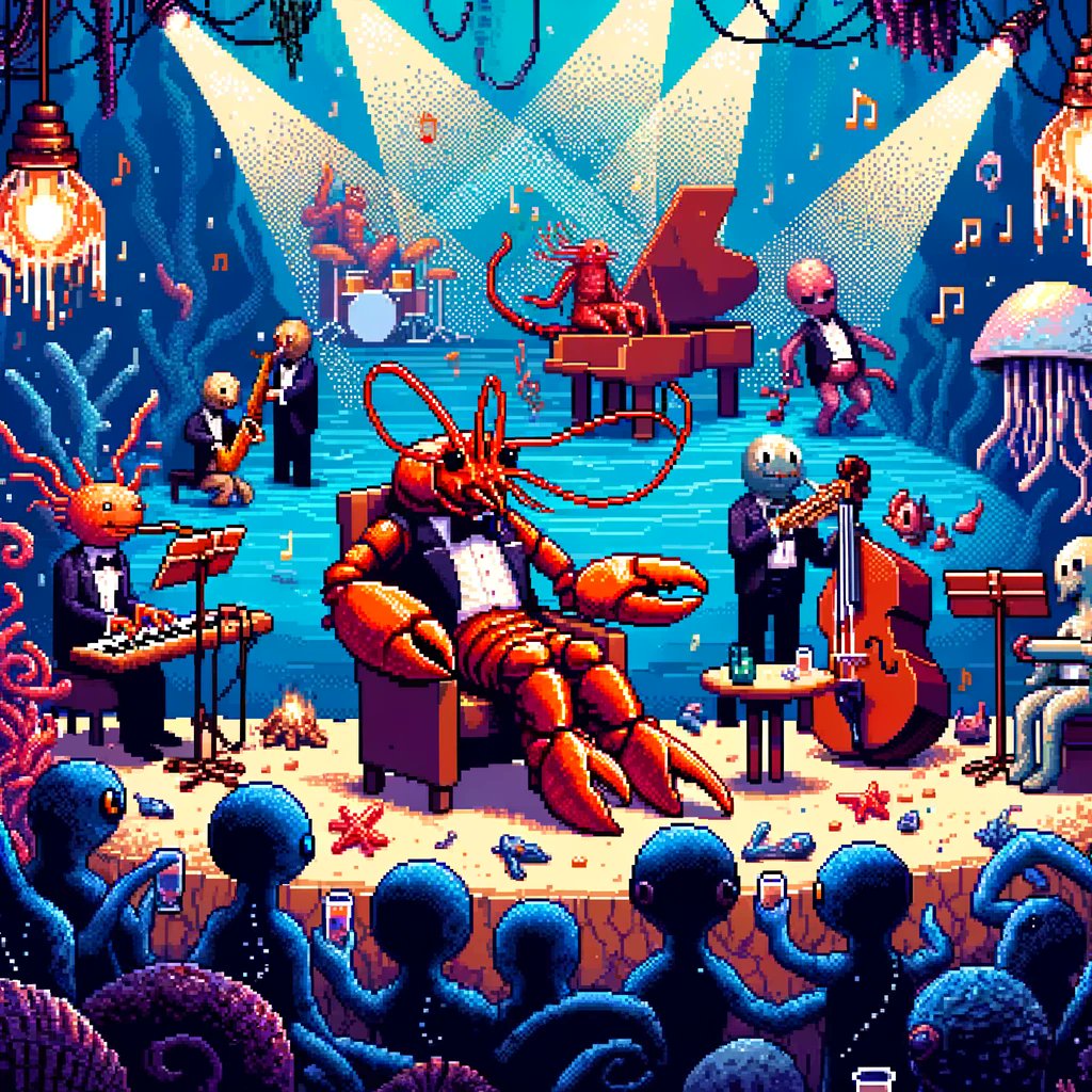 The Lobster King, swaying to the mellow $ADA tunes, where sea jazz notes float and the ocean's rhythm grooves. A deep dive into #Cardano melody! 🦞🎷🎶