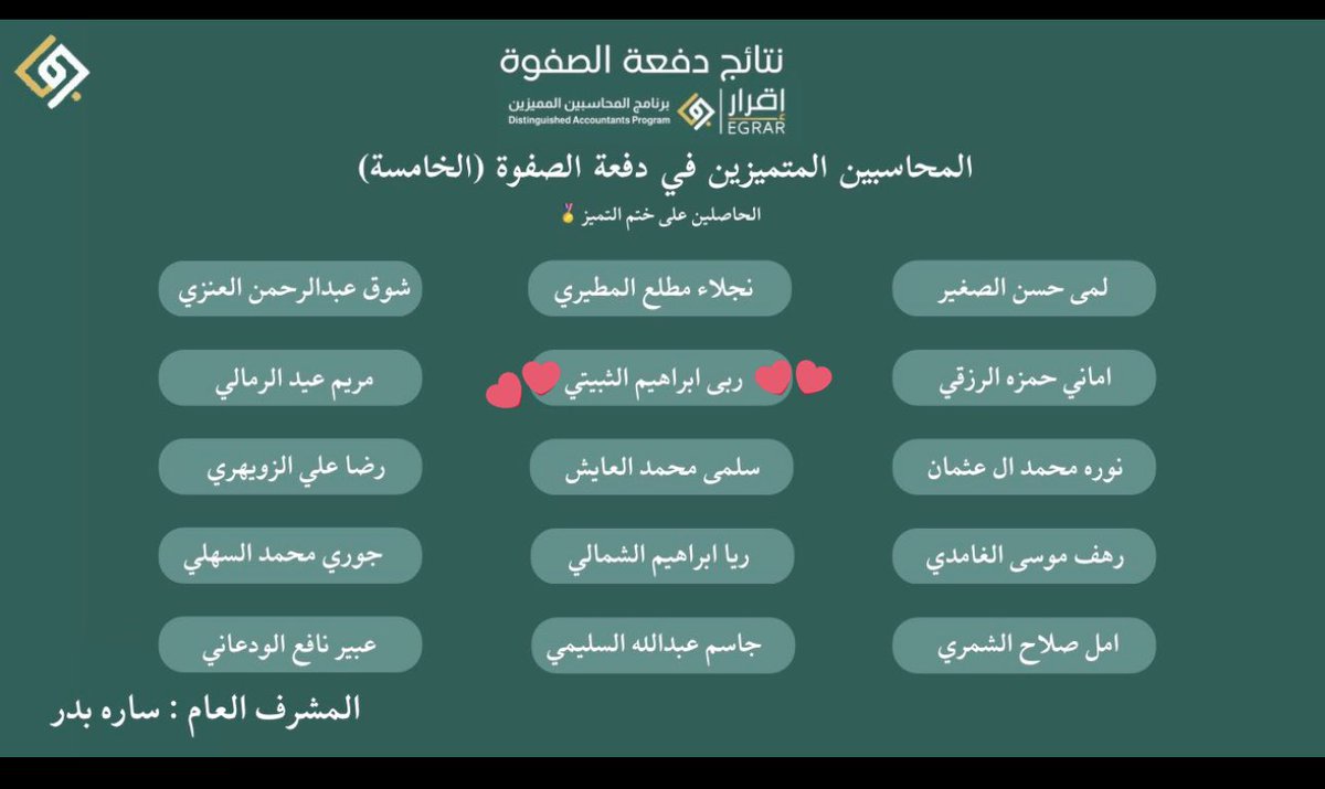 ll_vj5's tweet photo. {قَدْ جَعَلَهَا رَبِّي حَقًّا ﴾
الحَمدلله❤️

"من جذور المحاسبة
أسلك طريق التميز
وأحصل على لقب
#محاسب_سعودي_مميز
🏅🏅
#دفعة_الصفوة  
@DAP_Special https://t.co/zTAi0sLFlZ
