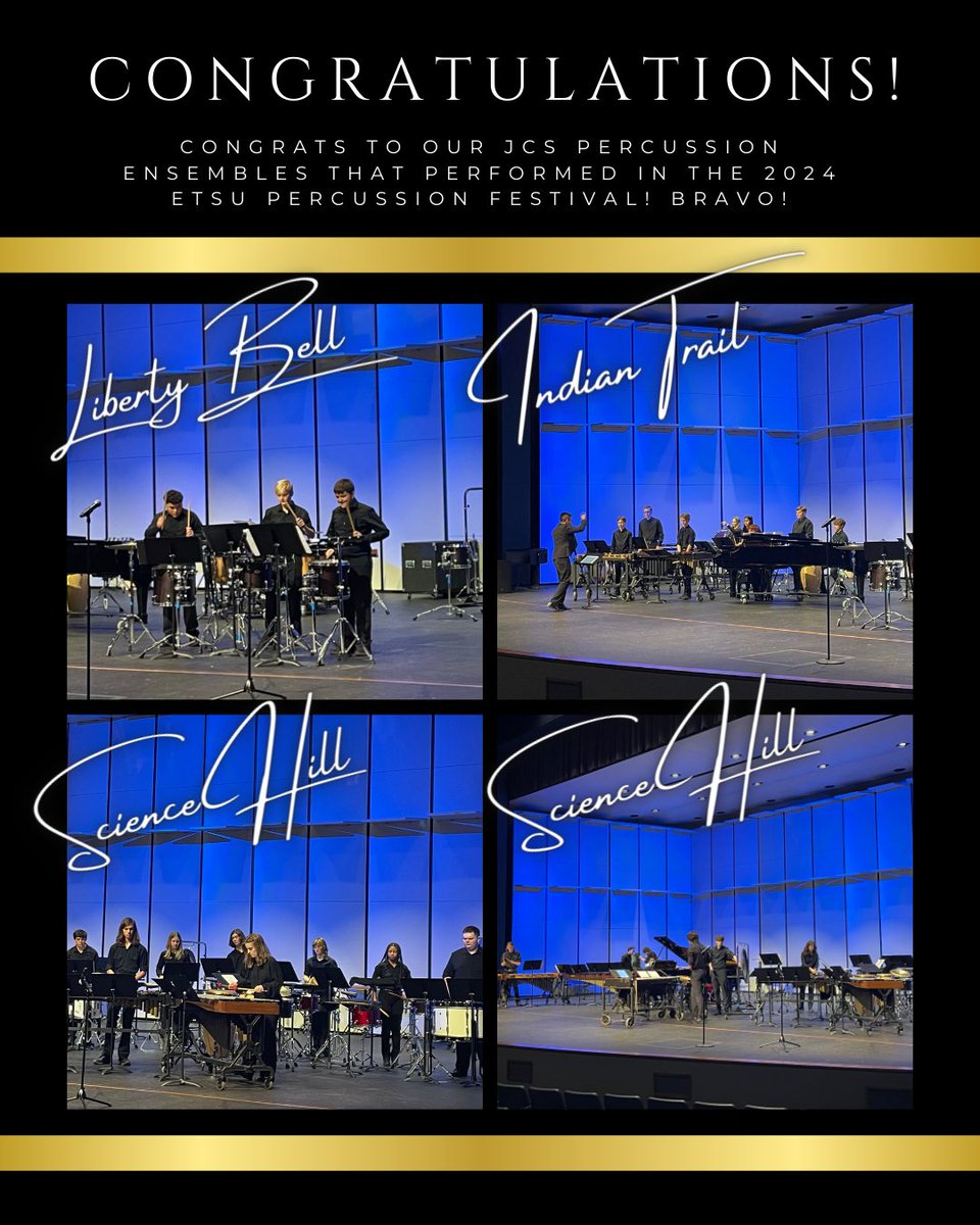 Congratulations to Mr. Tao and his spectacular percussion students for their performances at the 2024 ETSU Percussion Festival! Bravo! <a href="/jcityTNschools/">JohnsonCitySchools</a> <a href="/ScienceHill_JCS/">SCIENCE HILL HIGH SCHOOL</a>