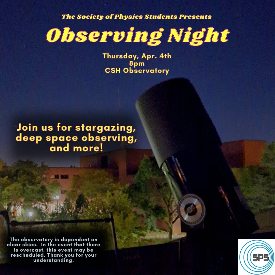 University of Wisconsin - River Falls (@uwrf_sps) on Twitter photo April 4th observing night!
We plan on viewing craters on the moon, the star cluster Pleiades, and the star cluster Hyades.
Remember to dress appropriately for the weather as we will be outside! April 4th observing night!
We plan on viewing craters on the moon, the star cluster Pleiades, and the star cluster Hyades.
Remember to dress appropriately for the weather as we will be outside!