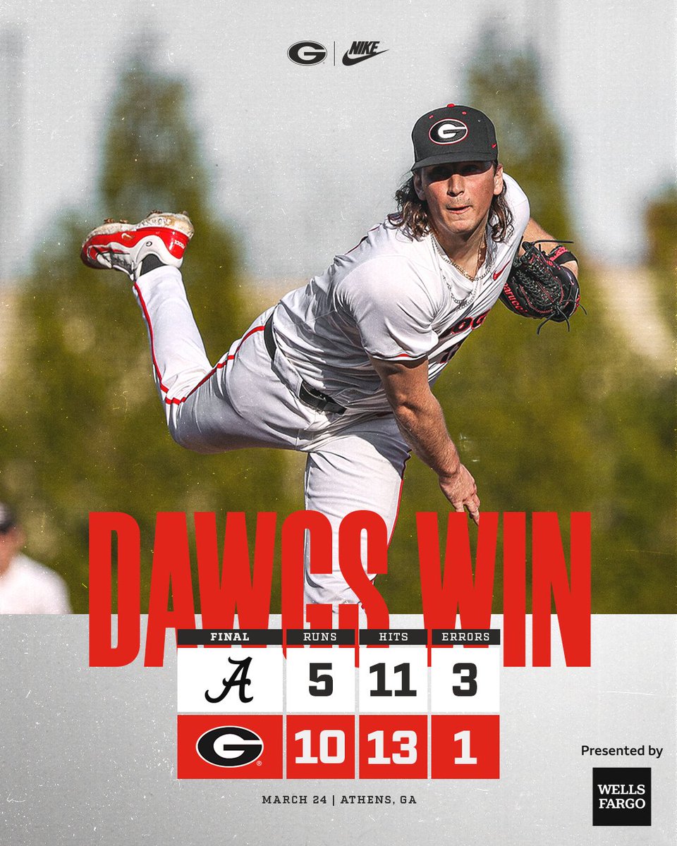 𝐃𝐢𝐚𝐦𝐨𝐧𝐝 𝐃𝐚𝐰𝐠 𝐃𝐨𝐦𝐢𝐧𝐚𝐧𝐜𝐞

The Dawgs broke out the brooms to complete a weekend 𝒔𝒘𝒆𝒆𝒑 of No. 8 Alabama!

Georgia will return to Foley Field on Tuesday to host Mercer at 5 p.m.

#GoDawgs | <a href="/WellsFargo/">Wells Fargo</a>