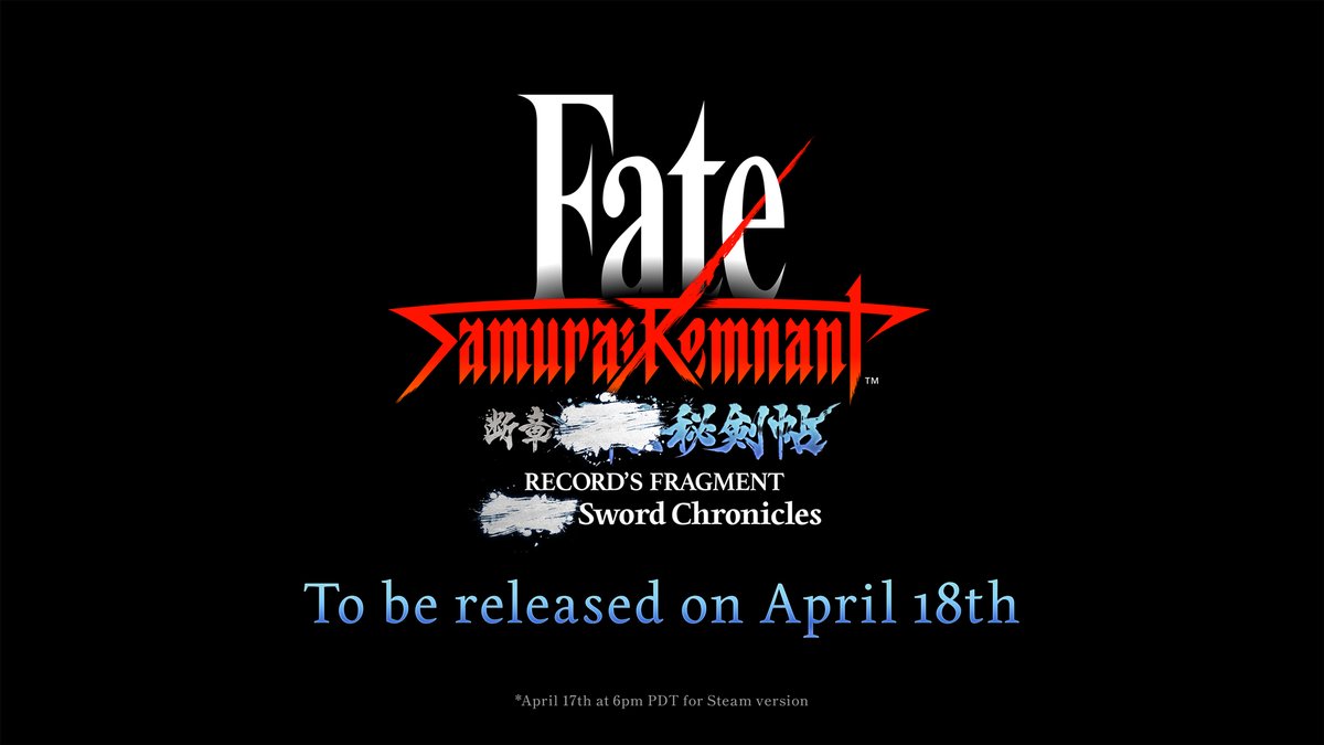 Fate/Samurai Remnant DLC 2 'Record's Fragment: --- Sword Chronicles' will be released on April 18th. #KTfamily #FateSR #FateSRDLC2