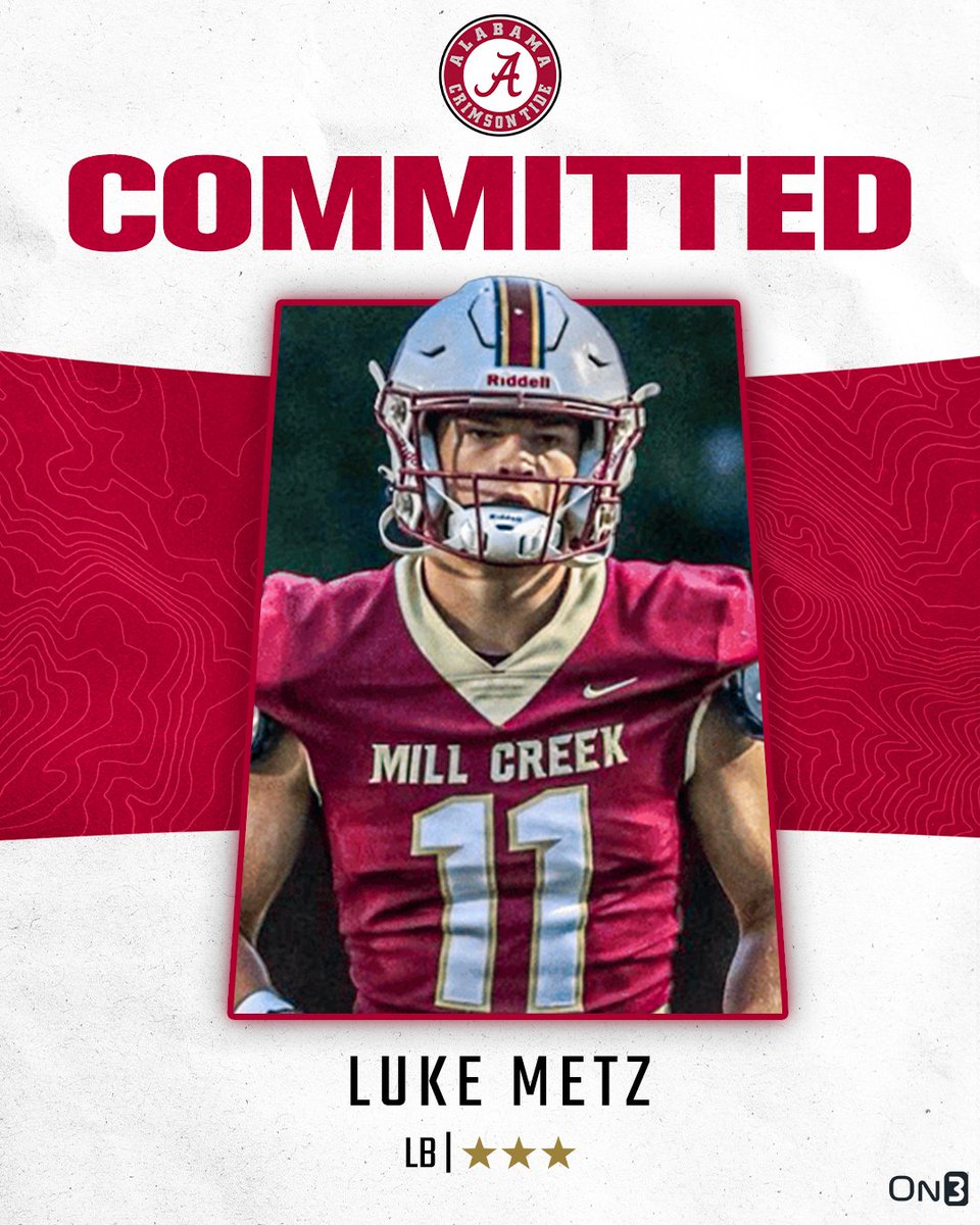 🚨BREAKING🚨 2025 LB Luke Metz has committed to Alabama🐘

More from <a href="/ChadSimmons_/">ChadSimmons</a>: on3.com/college/alabam…