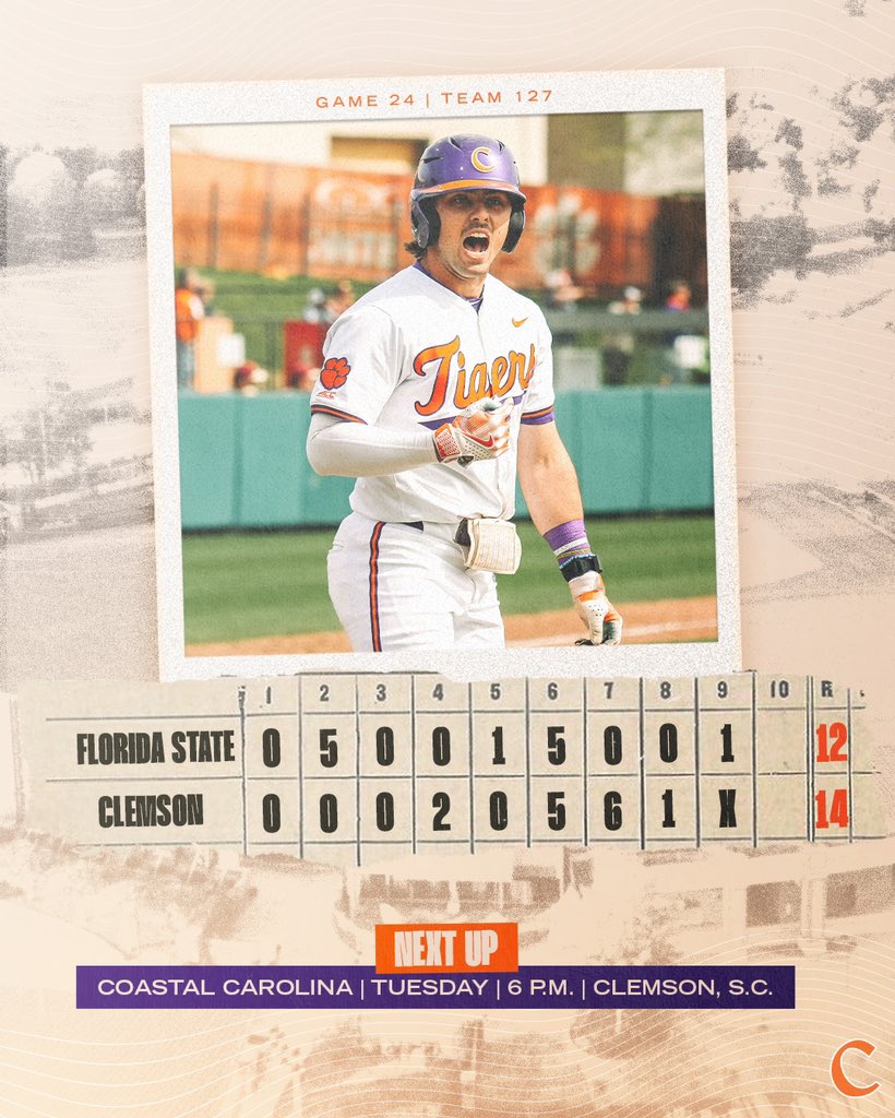 MARCH MADNESS🤯🤯 #Clemson defeats No. 7 Florida State after being down 11-2 to complete the sweep‼️🐅🧹 STORY ➡️ bit.ly/3ITgcz3