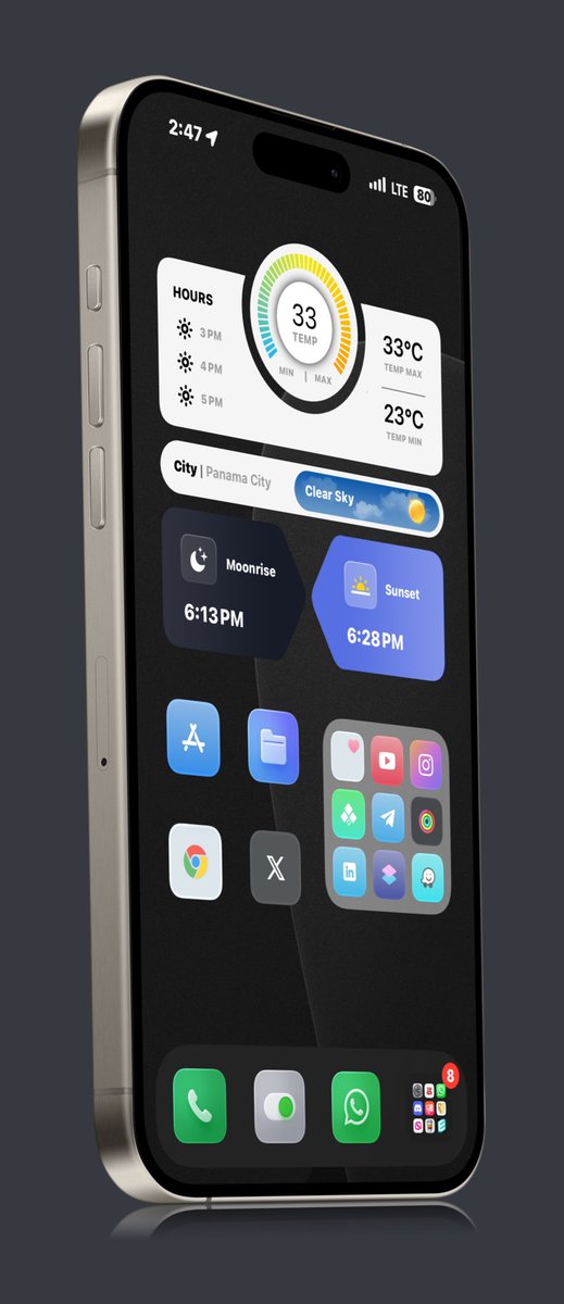 Daytime Setup

Top widgy by @thisisetv 
Apps widgy by me @Casatti20 
Wallpaper by @SeanKly 
App mix Delux17 by @oxtfdsgn & Visions iOS by @tweetbylokki 
Mockup by @screenshot_pro 

#Apple #iostheming #Iphone15ProMax #cellphonetheming #ios17 #appletheming