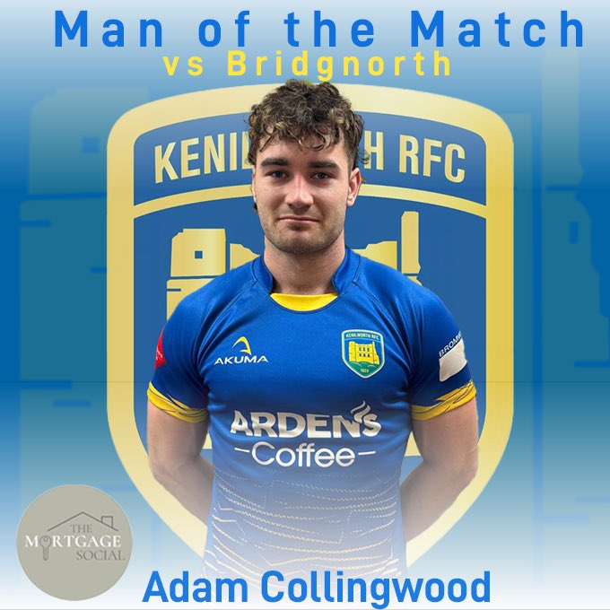kenilworthrugby's tweet photo. The Kenilworth Rugby Men’s 1st XV Mortgage Social Man of The Match from yesterday’s narrow loss against Bridgnorth is Adam Collingwood.💙💛 https://t.co/zjkqXdRrNw
