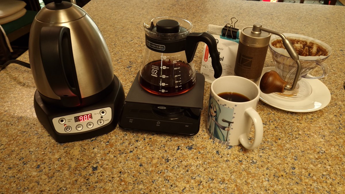 _KotoShiro's tweet photo. my alliterative set of hobbies of cooking, coffee, keyboards, and k- Beat Saber (with a Karin model) https://t.co/lYvr8HRL2x