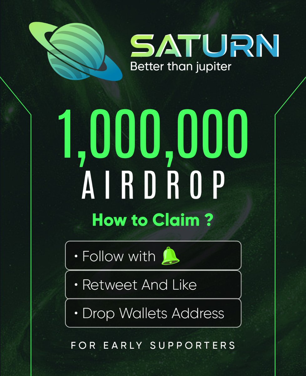 1,000,000 $SAT Airdrop 🪂 STEP 1 : 💟 + 🔁 + Follow 🔔 STEP 2 : Drop your $SOL wallet First 1600 wallets 👀