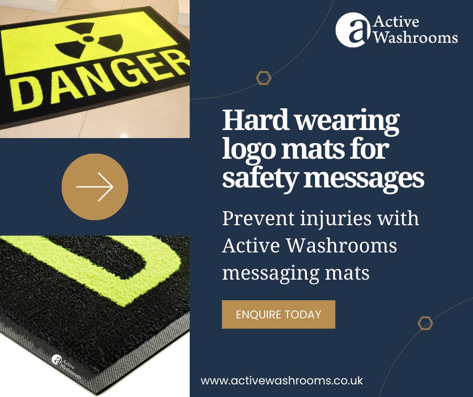 The most common injuries in the workplace are slips, trips & falls. Prevent these with safety messaging on mats offering reminders & safety guidelines 👉 activewashrooms.co.uk/type/floor-care 0845 475 2358 #messagingmats #healthandsafety #floorcare #logomats #leadingtheway #activewashrooms