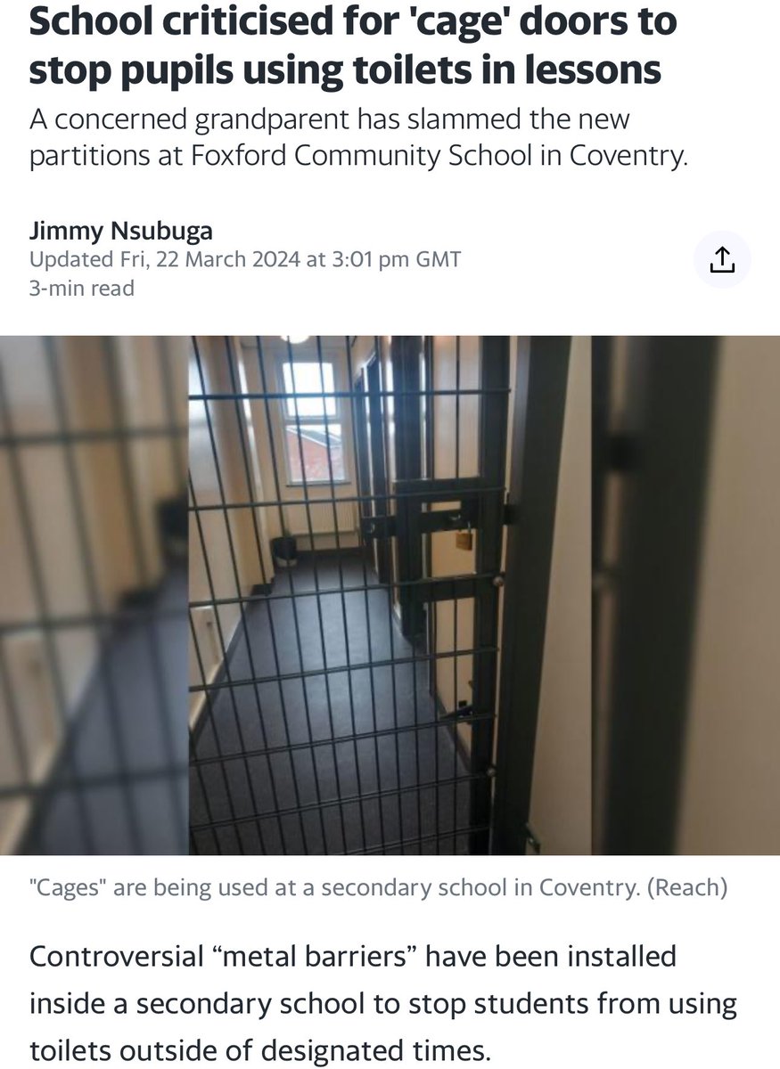 When is this absurdity going to end? I do not think some adults realise how damaging locking school toilets can be. Anxiety, UTI’s, heavy periods, dehydration, constipation, discomfort, embarrassment.

Workplaces wouldn’t be allowed to do this. Neither should schools.