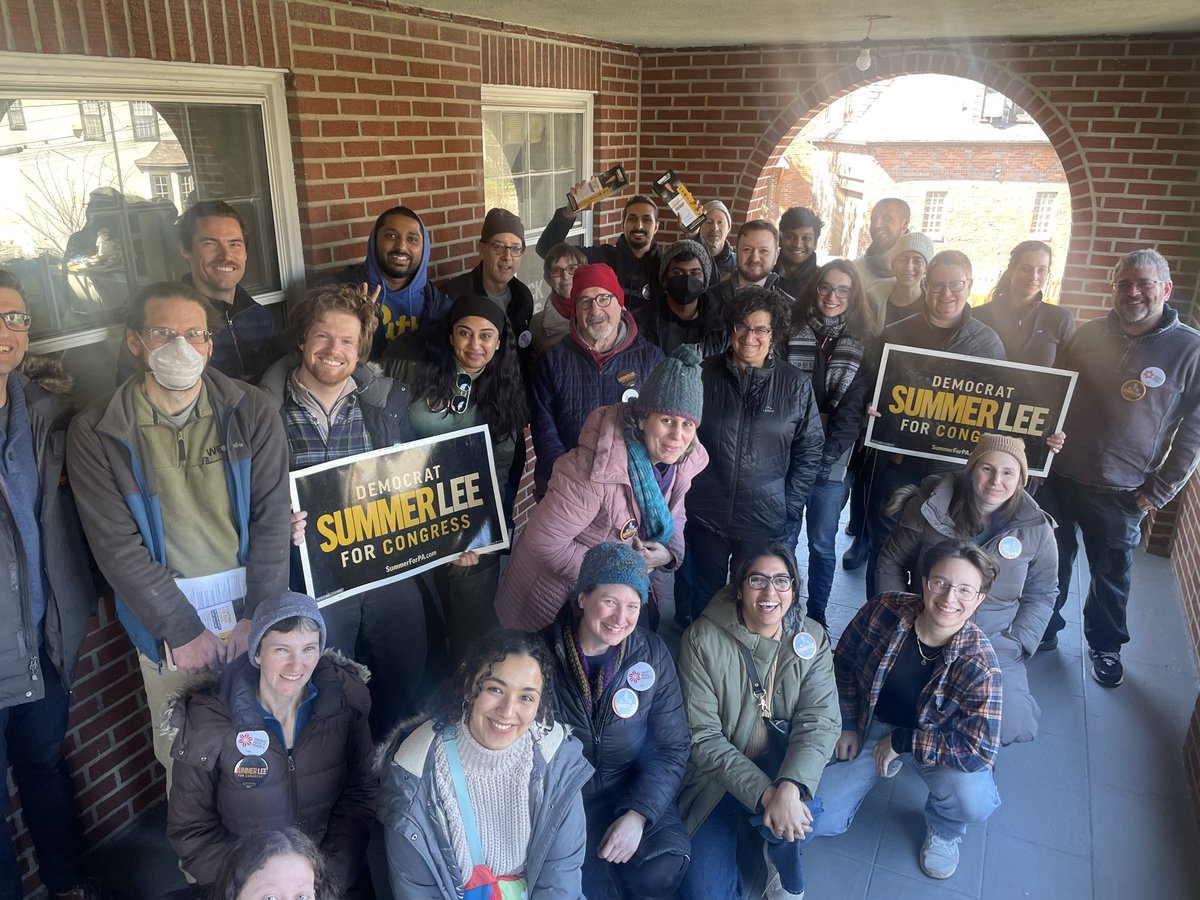 PragmatcRadical's tweet photo. Huge turnout today for @JvpAction &amp; Alliance for South Asian Progressives canvass in Sq Hill, Pittsburgh for progressive champion @SummerForPA ! 🔥Excellent briefing from @WasiMohamed412  to kick things off, too https://t.co/ZbysHfwGKj