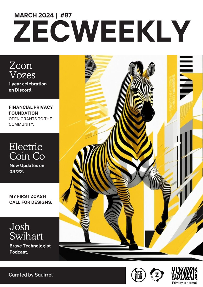 ZecHub's tweet photo. #ZecWeekly Ecosystem Newsletter 🌎
🦁@jswihart on the @Brave Technologist Podcast 🎙️
🦓@ZcashFoundation FROST paper published! ❄️
⚫️Financial Privacy Foundation opens for grants 🛡️
🇧🇷@ZcashBrazil Weekly Call #ZconVozes 📅
subscribe for #Zcash updates 📰
https://t.co/KMUOwTl9TI https://t.co/lKVFiAWAfi