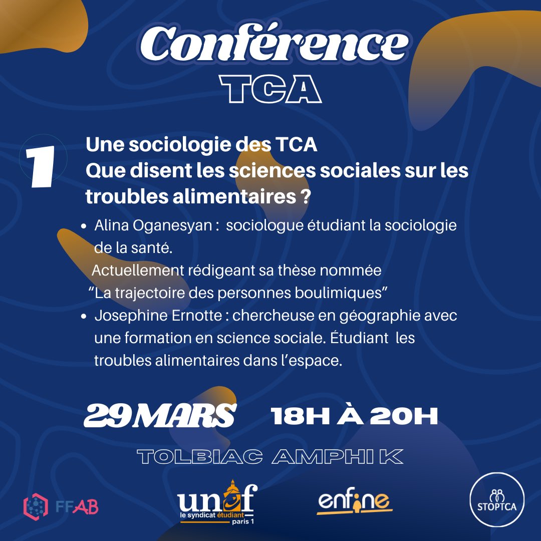 unef_p1's tweet photo. 🔵🧠 POUR UNE VRAIE PRISE EN COMPTE DE LA SANTÉ MENTALE DES ÉTUDIANT.E.S 🧠🔵

L'UNEF P1 organise sa grande conférence sur les TCA. C’est L'occasion d'aborder un sujet de santé dont on entend parler quotidiennement.

RENDEZ-VOUS VENDREDI 29 MARS À 18h À L'AMPHI K DE TOLBIAC 🔵🔵 https://t.co/Jt0WU8webB