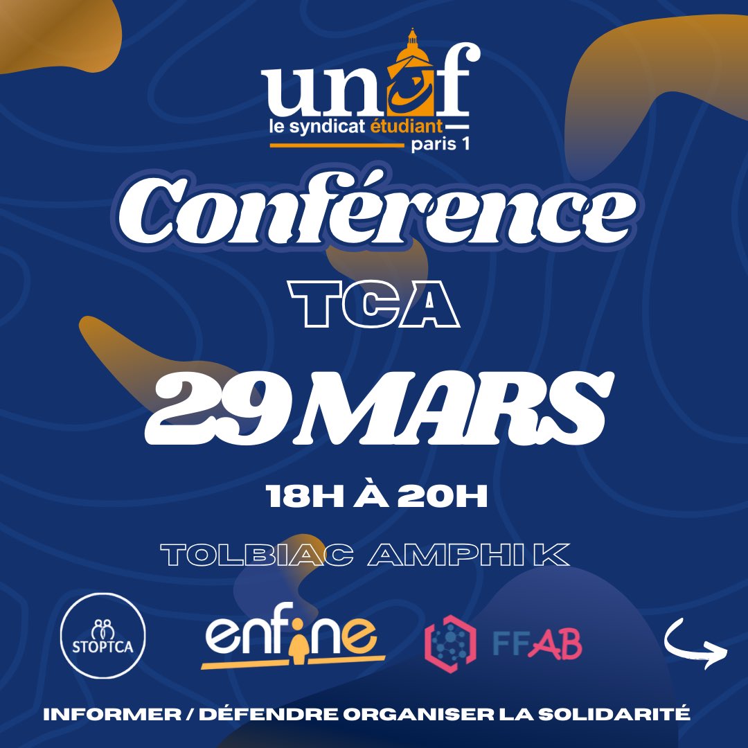 unef_p1's tweet photo. 🔵🧠 POUR UNE VRAIE PRISE EN COMPTE DE LA SANTÉ MENTALE DES ÉTUDIANT.E.S 🧠🔵

L'UNEF P1 organise sa grande conférence sur les TCA. C’est L'occasion d'aborder un sujet de santé dont on entend parler quotidiennement.

RENDEZ-VOUS VENDREDI 29 MARS À 18h À L'AMPHI K DE TOLBIAC 🔵🔵 https://t.co/Jt0WU8webB