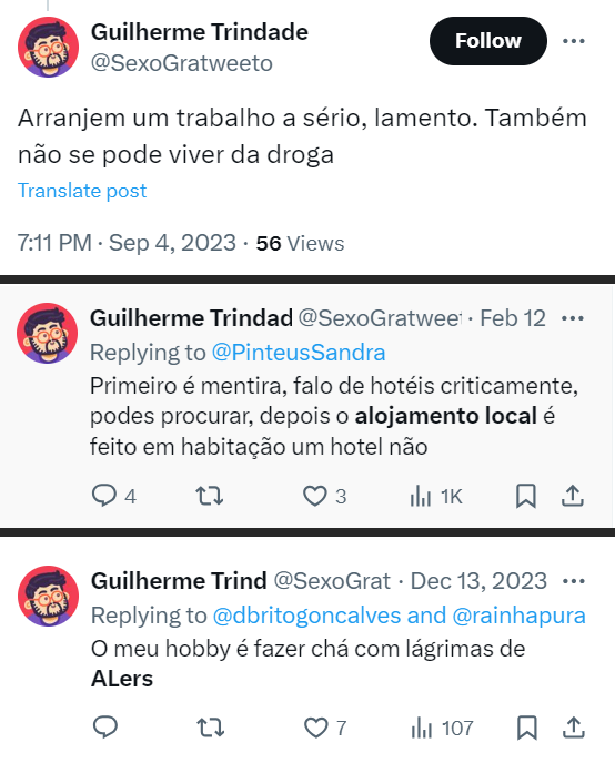 Pard_AL_Azul's tweet photo. @SexoGratweeto é conhecido pela sua narrativa tóxica no X. Ele castiga sobretudo os pequenos proprietários e famílias que vivem do Alojamento Local, comparando-os a traficantes de droga. Tal como a esquerda, pouco fala dos grandes grupos e da discriminação favorável à hotelaria. https://t.co/i23c5F1q3q