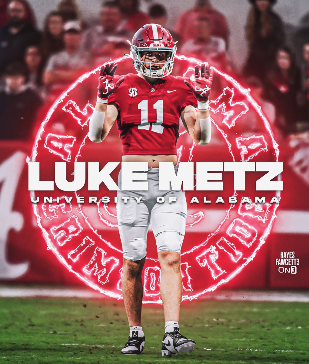 BREAKING: Class of 2025 LB Luke Metz has Committed to Alabama, he tells me for @on3recruits The 6’3 220 LB from Buford, GA chose the Crimson Tide over Ole Miss, LSU, & Michigan “ROLL TIDE ROLL🐘” on3.com/db/luke-metz-2…
