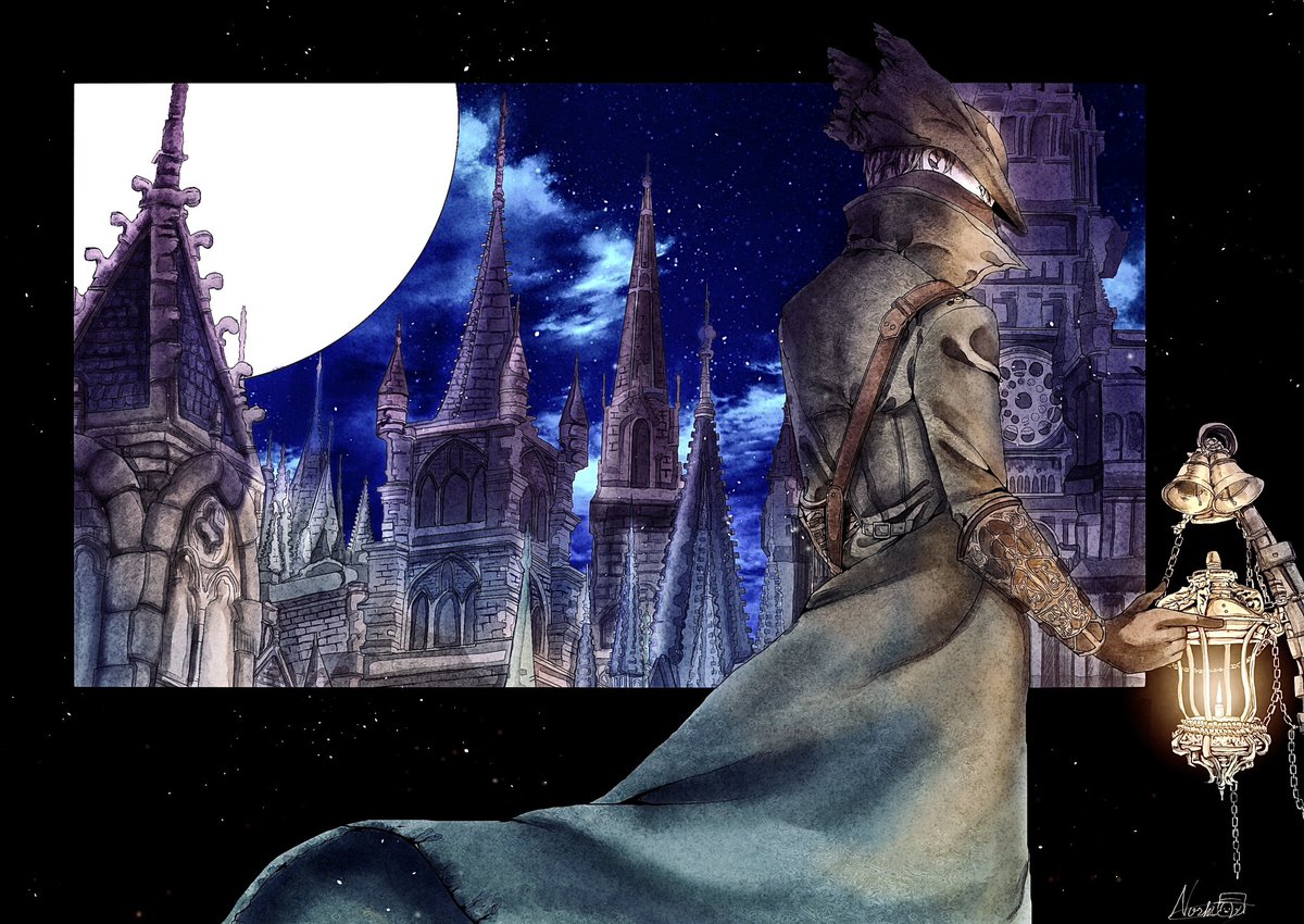 狩人|ハンター(bloodborne) 「間に合わなすぎた…最近描いたイラストと…過去作で誤魔化すね…ブラボに出会って本当」|𝑁𝑜𝑠ℎ𝑖 (:3_ヽ)_のイラスト