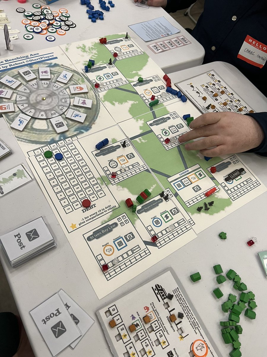 StartPlayer's tweet image. Did another test of The Beeching Axe.  Im still making tweaks to Scoring and set up.  This all 98% works for me now. Just a couple of little niggles to iron out. I might have to start designing different maps.  #boardgames #playtesting