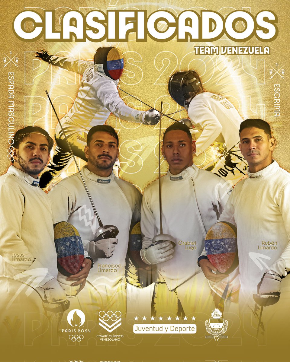 OfficialCOV's tweet photo. El equipo de espada masculina inscribió su nombre en París 2024 🤺🥇

Rubén Limardo, Francisco Limardo, Jesús Limardo y Grabiel Lugo, aseguraron el cupo luego de finalizada la Copa del Mundo de espada en Georgia; ultimo evento puntuable en el ranking olímpico. https://t.co/5kSbtb87FH