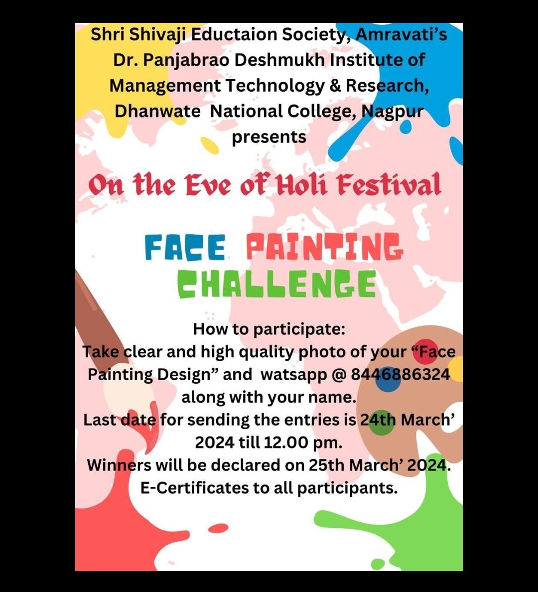 🍂On the Eve of Holi Festival, Dr. Panjabrao Deshmukh Institute of Management Technology and Research, DNC, Nagpur organized Face Painting Challenge 🎨 #MBA #nagpur #mbanagpur #nagpurmba #PDIMTR #facepainting #facepaint #challenge #ChallengeAccepted #holi #festival2024