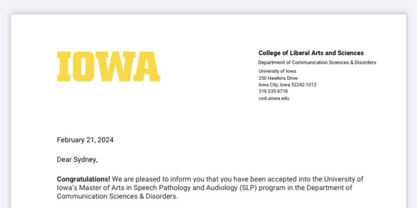 sydney (@sydneyhobza) on Twitter photo surprise!! 🤩 i’m BEYOND excited to pursue my masters in speech-language pathology <a href="/uiowa/">University of Iowa</a>!! hopefully <a href="/GregHobza/">RACE TO THE PACE</a> will come around.. being a hawkeye may take some getting used to surprise!! 🤩 i’m BEYOND excited to pursue my masters in speech-language pathology <a href="/uiowa/">University of Iowa</a>!! hopefully <a href="/GregHobza/">RACE TO THE PACE</a> will come around.. being a hawkeye may take some getting used to