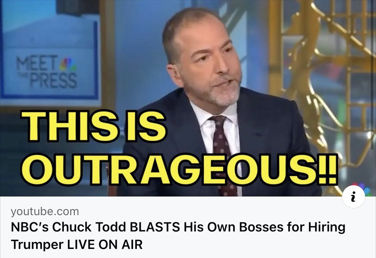 BREAKING VIDEO:🚨🚨🚨 In an epic live rant, NBC’s Chuck Todd just BLASTED his own network for hiring Trumper Ronna McDaniel. BRAVO!

Watch it here: youtu.be/0xSxXO941tQ?si…

Please retweet and hit the ❤️ to thank Chuck Todd for telling it like it is!
