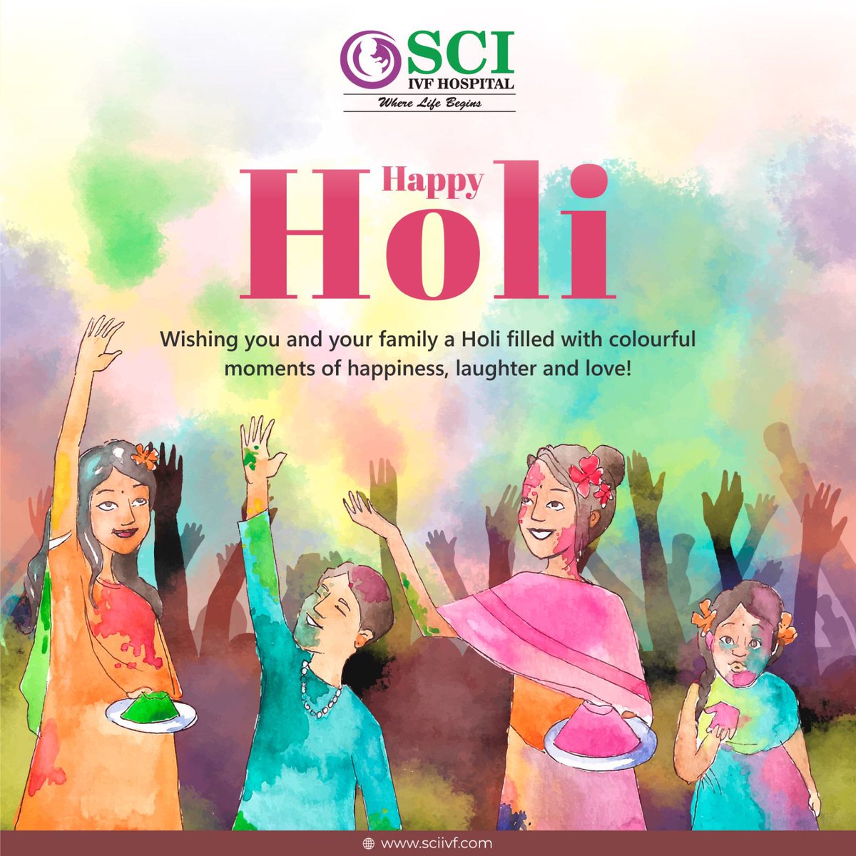 Wishing you all a joyous Holi filled with sweet moments to cherish forever. Happy Holi! #Holi #HappyHoli #FestivalOfColors #HoliCelebration #Holi2024 #ColorfulCelebration #HoliFun #SCIIVFHospital