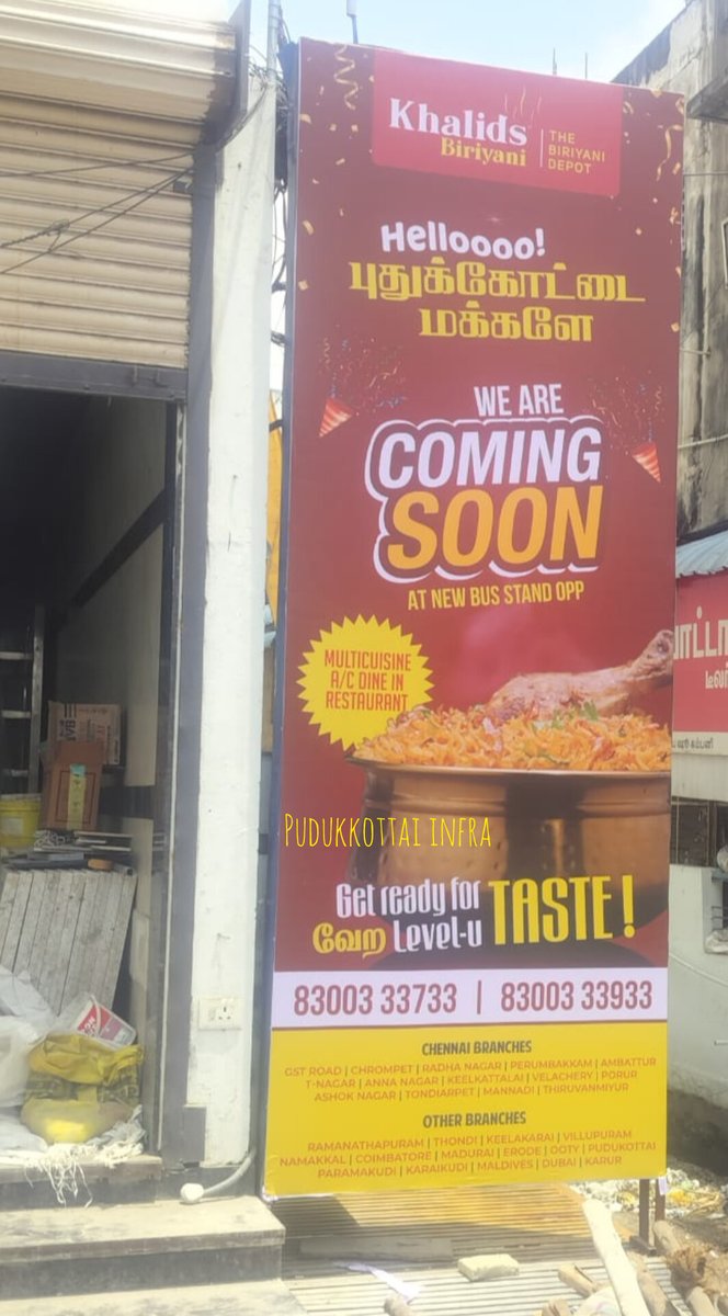 🧇 Khalidas Briyani 🧇

Will opening soon on #Pudukkottai !

📍New Busstand opp, #Pudukkottai 🔜