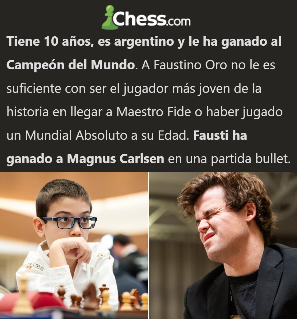 'Faustino Oro': Por el argentino de 10 años que derrotó al campeón mundial de ajedrez Magnus Carlsen